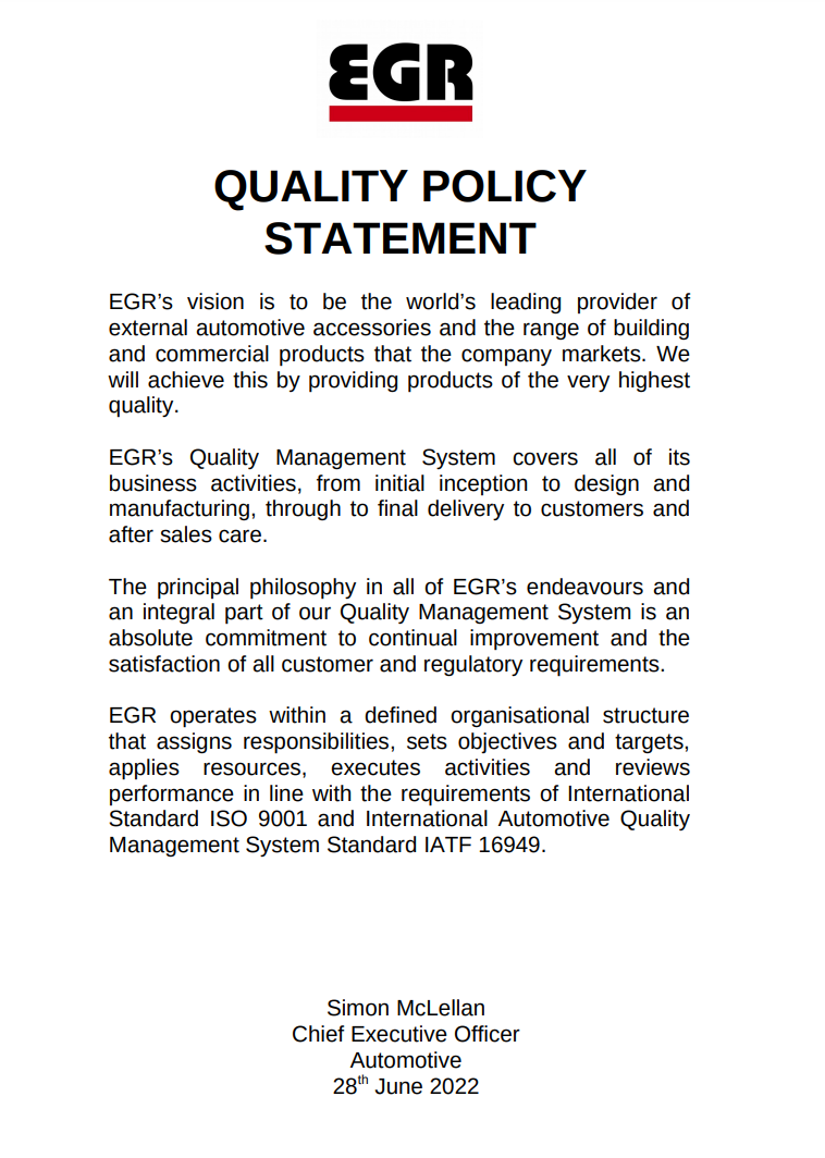 EGR Quailty Policy